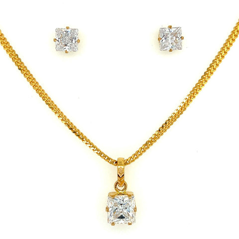 22K Gold Solitaire CZ Pendant and Earring Set