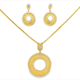 22k Gold Statement CZ Pendant and Earring Set