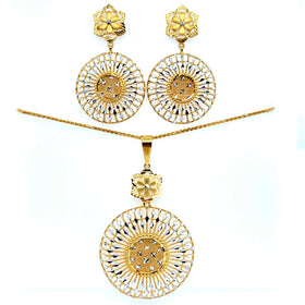 22K Two Tone Gold Disc Pendant and Earring Set