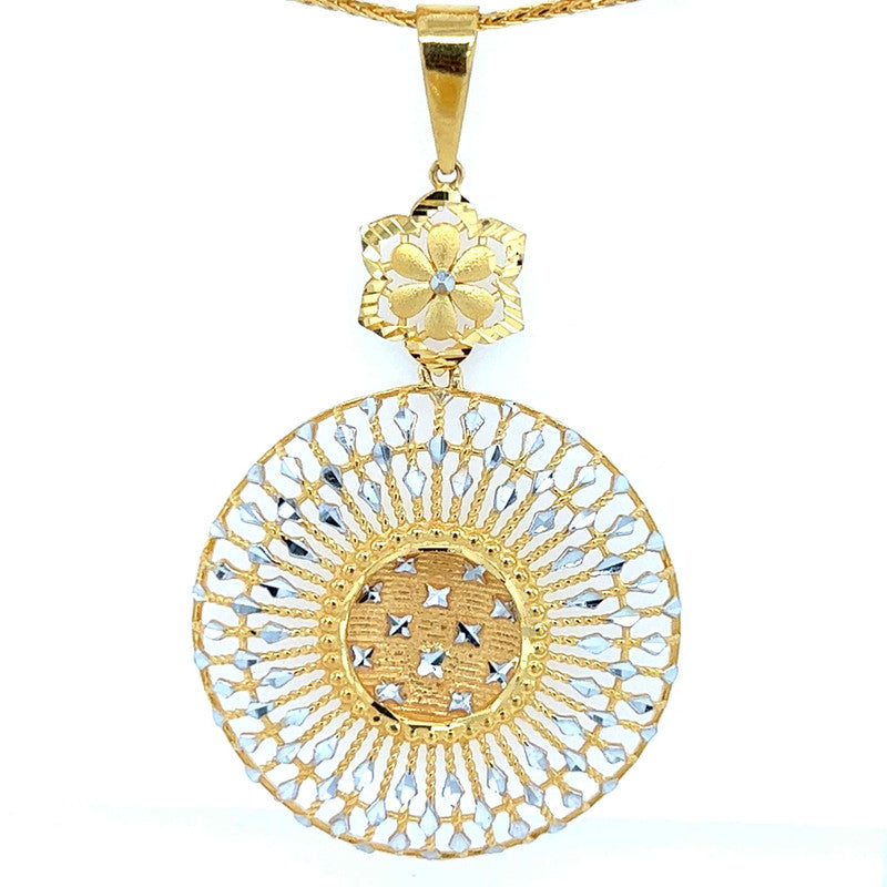 22K Two Tone Gold Disc Pendant and Earring Set