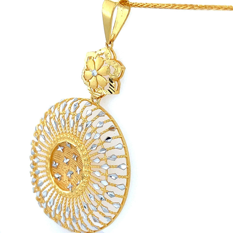 22K Two Tone Gold Disc Pendant and Earring Set