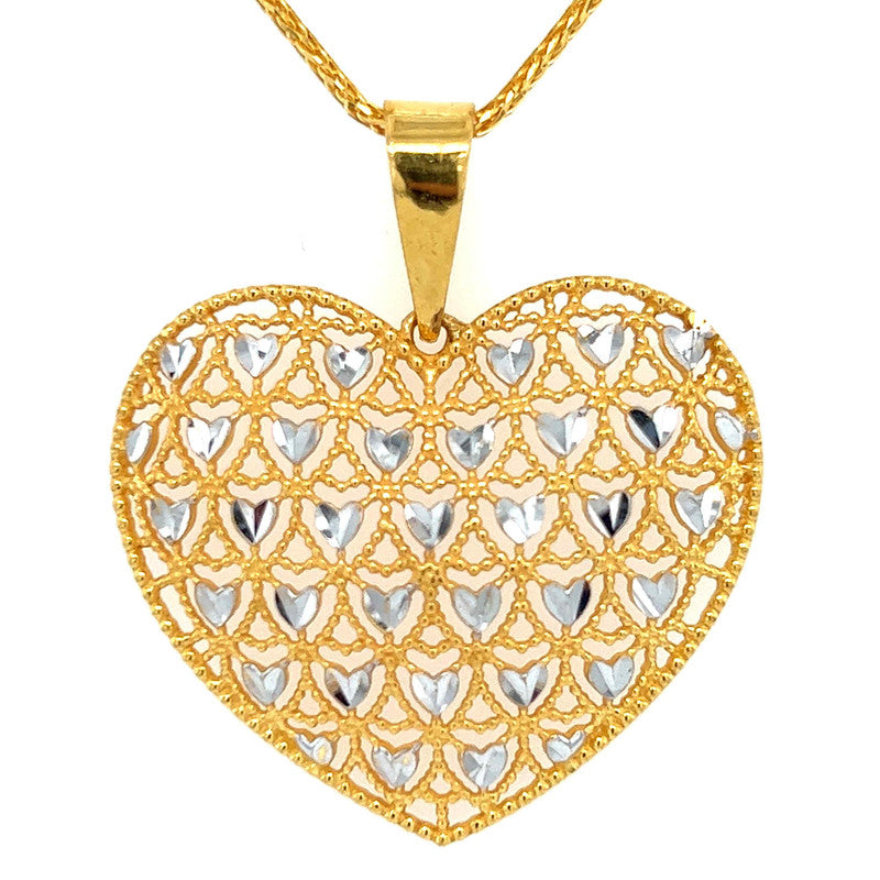 22K Two Tone Statement Heart Pendant and Earring Set