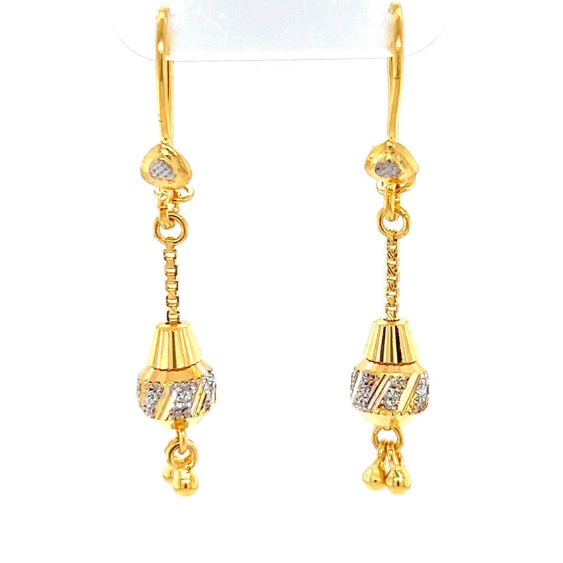 22K Two Tone Gold Dangling Charm Hook Earrings