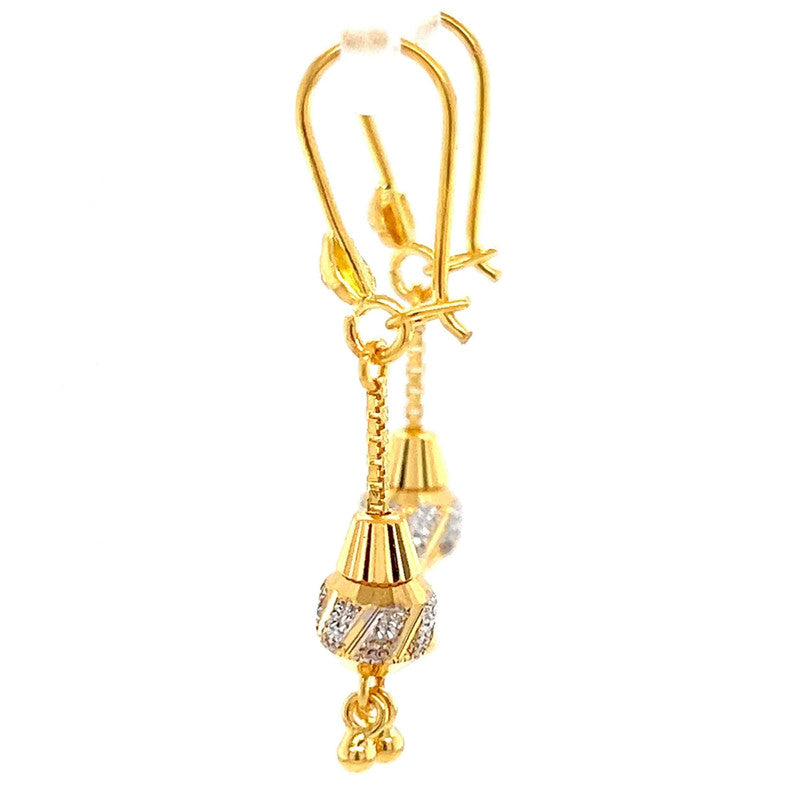 22K Two Tone Gold Dangling Charm Hook Earrings