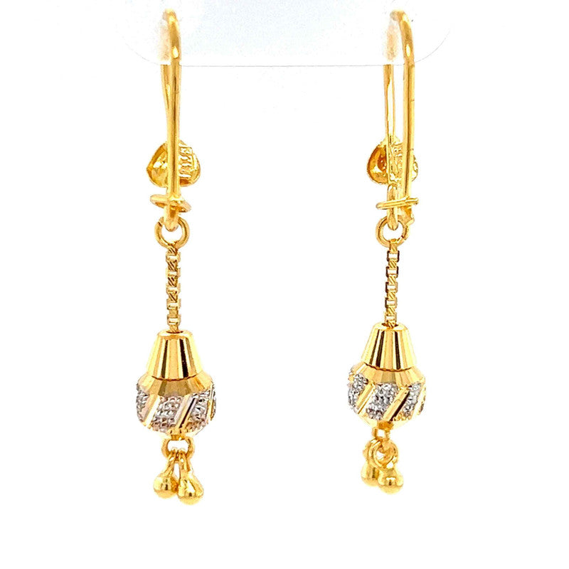 22K Two Tone Gold Dangling Charm Hook Earrings