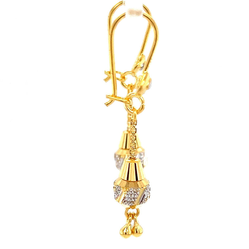 22K Two Tone Gold Dangling Charm Hook Earrings