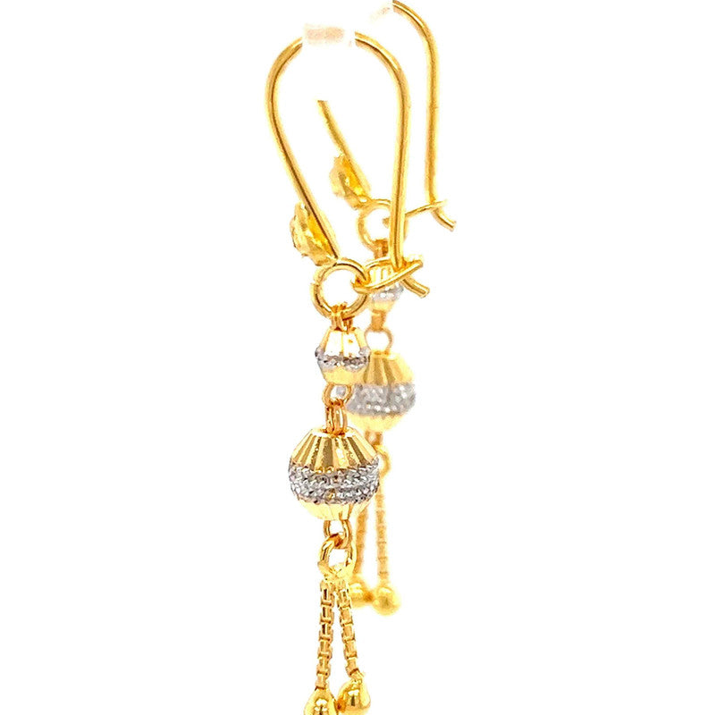 22K Two Tone Gold Dangling Charms Hook Earrings