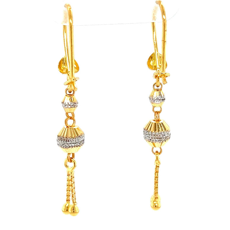 22K Two Tone Gold Dangling Charms Hook Earrings