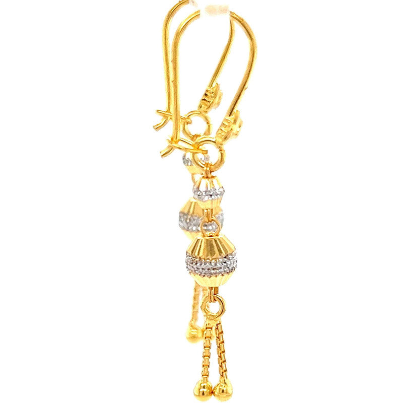 22K Two Tone Gold Dangling Charms Hook Earrings