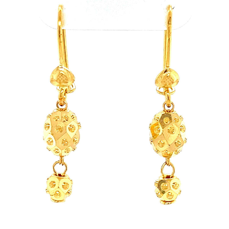 22K Gold Laser Bead Dangling Hook Earrings