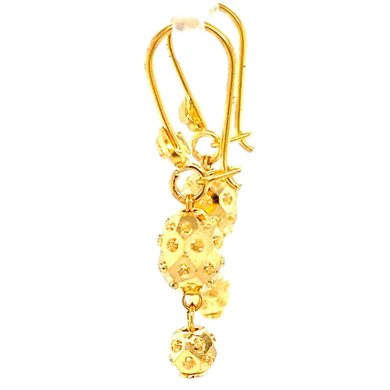 22K Gold Laser Bead Dangling Hook Earrings