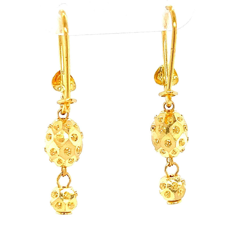 22K Gold Laser Bead Dangling Hook Earrings