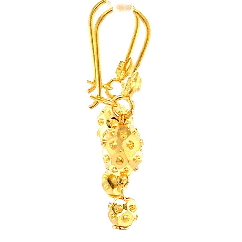 22K Gold Laser Bead Dangling Hook Earrings