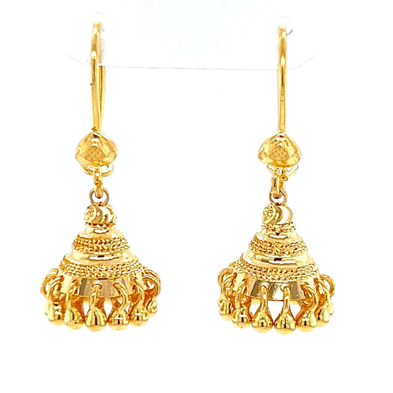 22K Gold Dangling Beads Hook Earrings