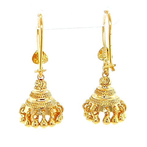 22K Gold Dangling Beads Hook Earrings