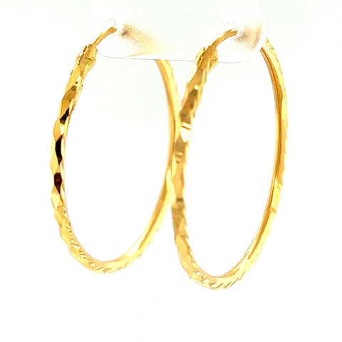 22K Gold Classic Textured Hoop Earrings