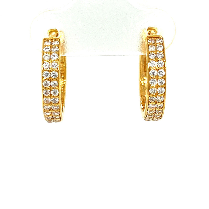 22K Gold Two Row CZ Encruste Hoop Earrings