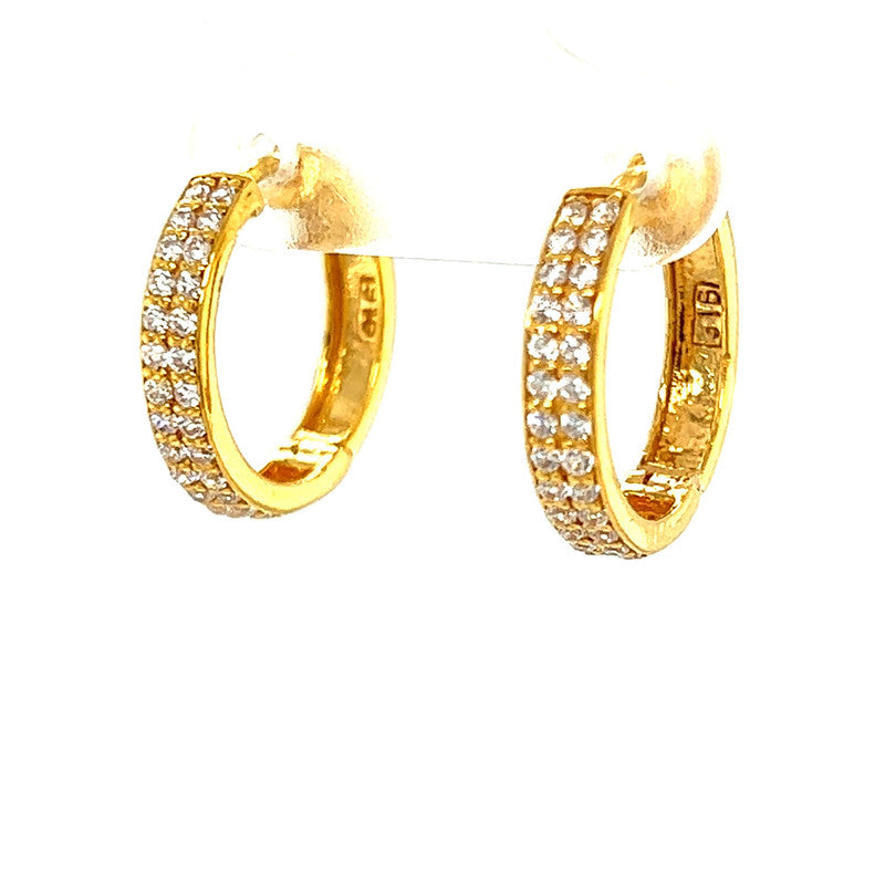 22K Gold Two Row CZ Encruste Hoop Earrings