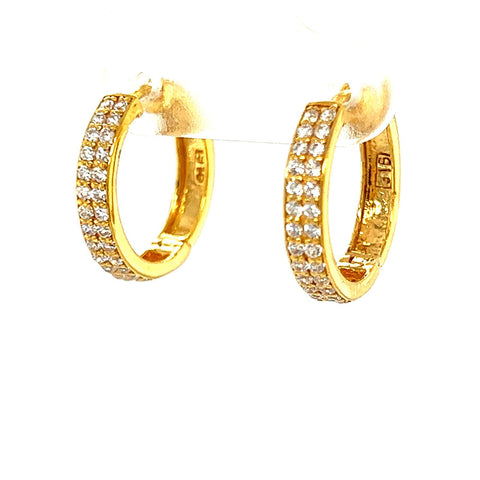 22K Gold Two Row CZ Encruste Hoop Earrings