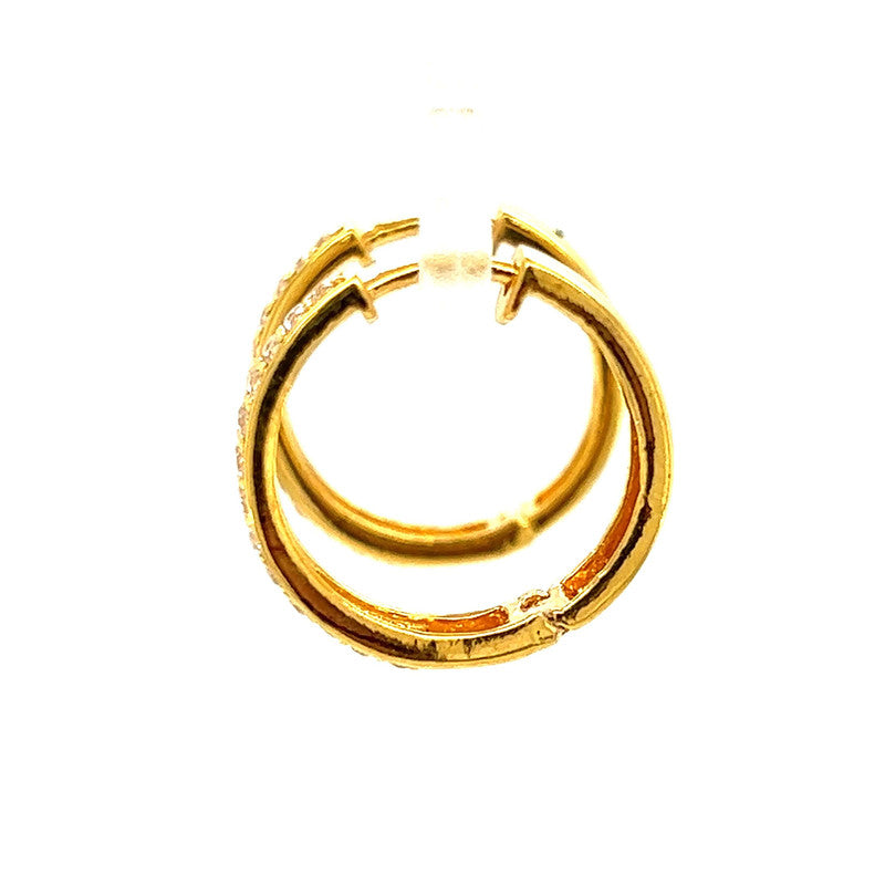 22K Gold Two Row CZ Encruste Hoop Earrings