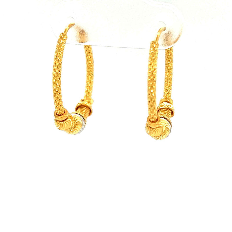 22K Gold Two Tone Texture Hoop Earrings