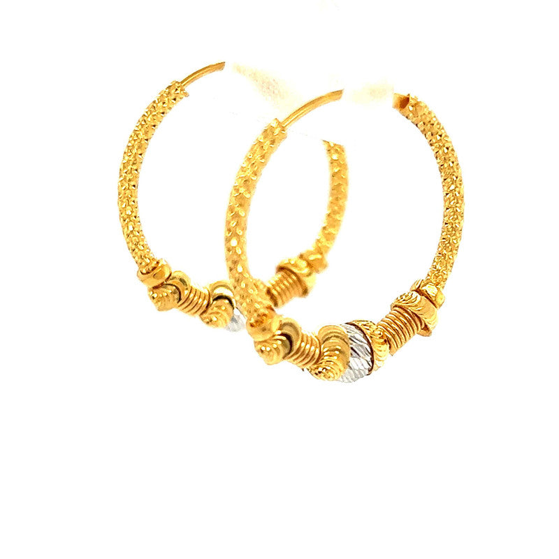 22K Gold Two Tone Texture Hoop Earrings