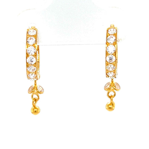 22K Gold CZ Dangling Hoop Earrings