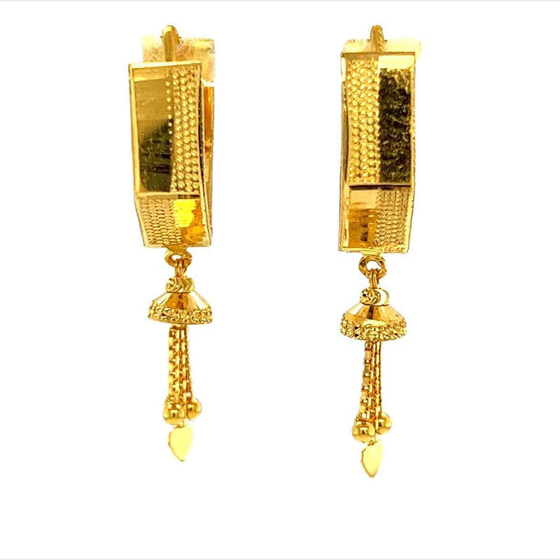 22K Gold Laser Cut UV Bali Dangling Huggie Earrings