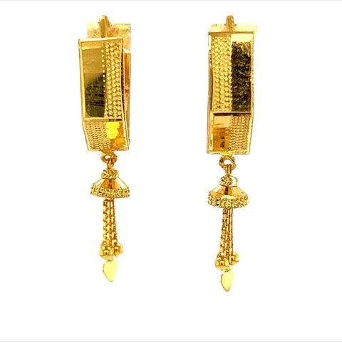 22K Gold Laser Cut UV Bali Dangling Huggie Earrings