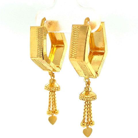 22K Gold Laser Cut UV Bali Dangling Huggie Earrings