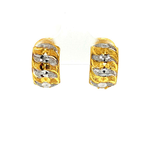 22K Gold Two-Tone Textured Round Huggie Earrings