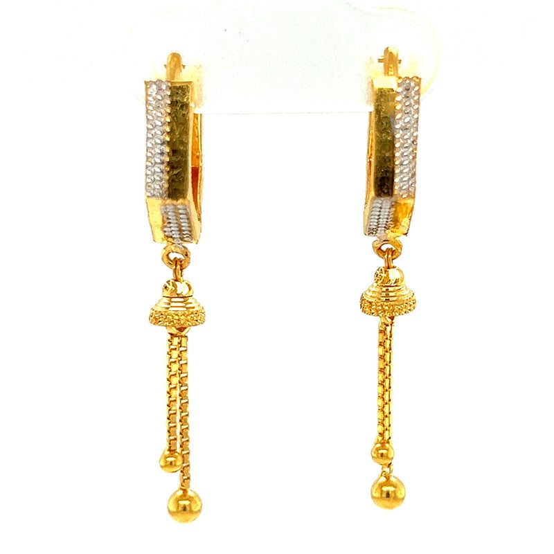 22K Gold Two-Tone Laser-Etched Dangling Huggie Earrings