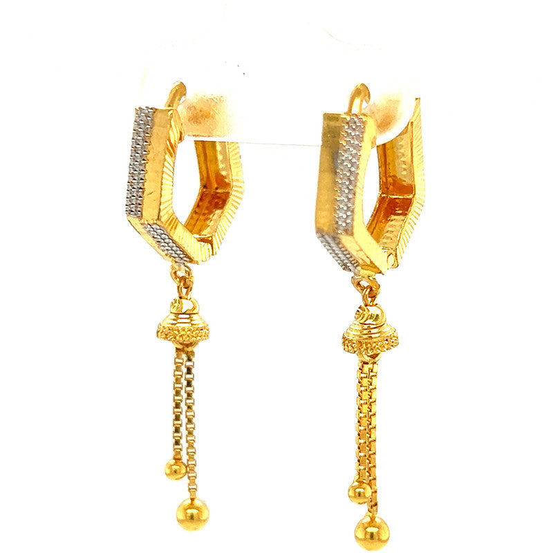 22K Gold Two-Tone Laser-Etched Dangling Huggie Earrings