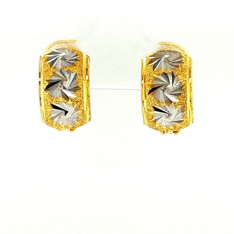 22K Gold Two-Tone Spiral-Cut Huggie Earrings