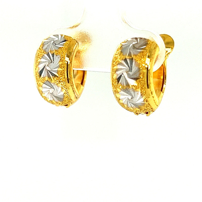 22K Gold Two-Tone Spiral-Cut Huggie Earrings