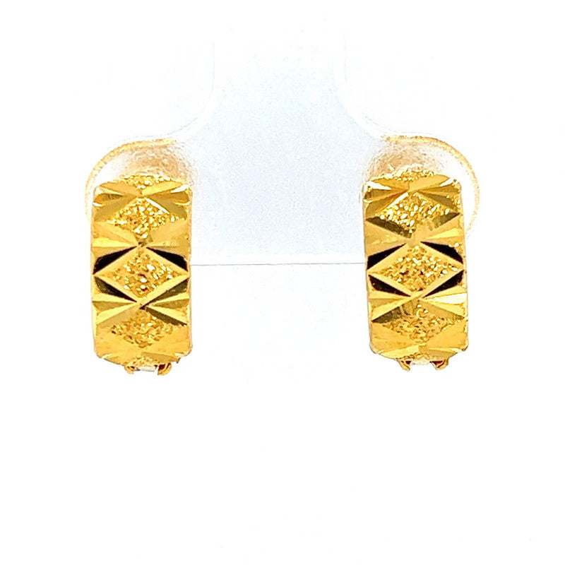 22k Gold Laser Etched Solid Huggie Earrings