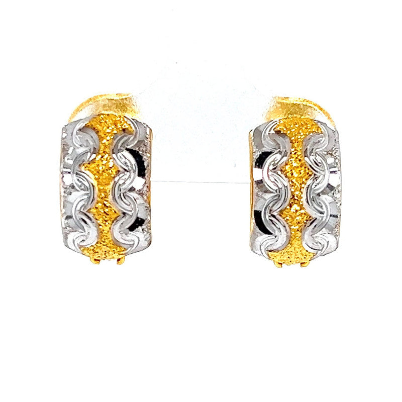 22k Gold Two Tone Flourishing Huggie Earrings