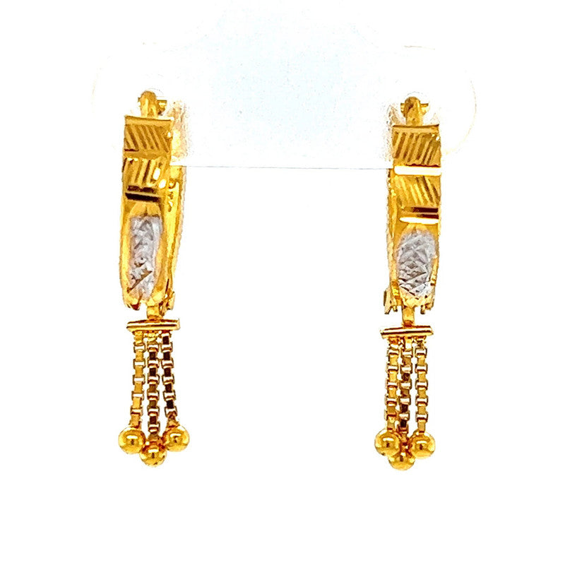 22k Gold Two Tone Dangling Bead Huggie Earrings