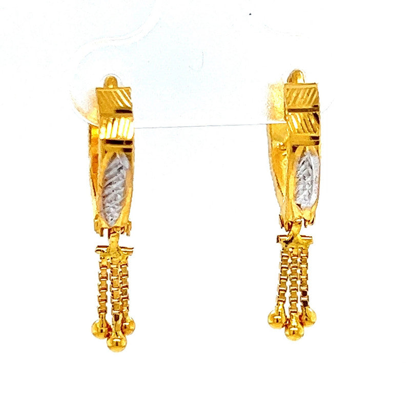 22k Gold Two Tone Dangling Bead Huggie Earrings