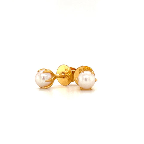 22K Gold 4mm Pearl Screwback Ball Earrings