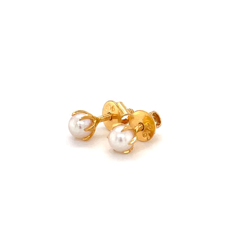 22K Gold 4mm Pearl Screwback Ball Earrings