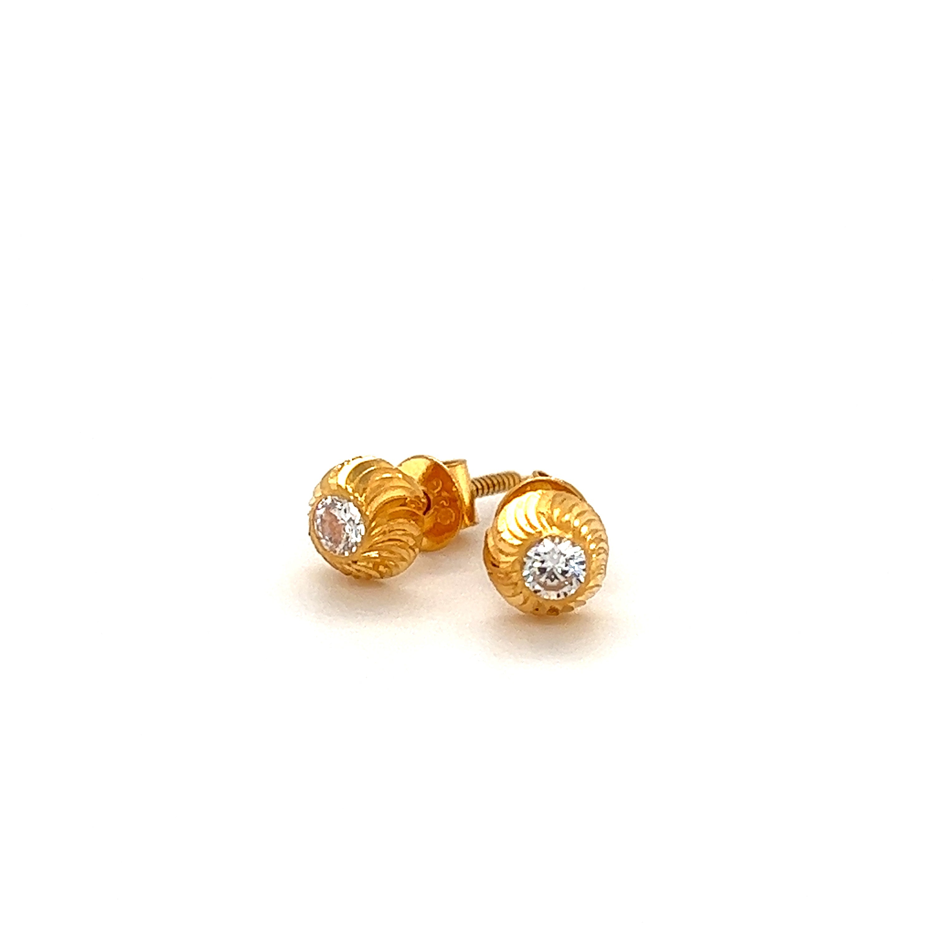 22K Gold 5mm CZ Inlay Laser Cut Stud Earrings – Gold Palace