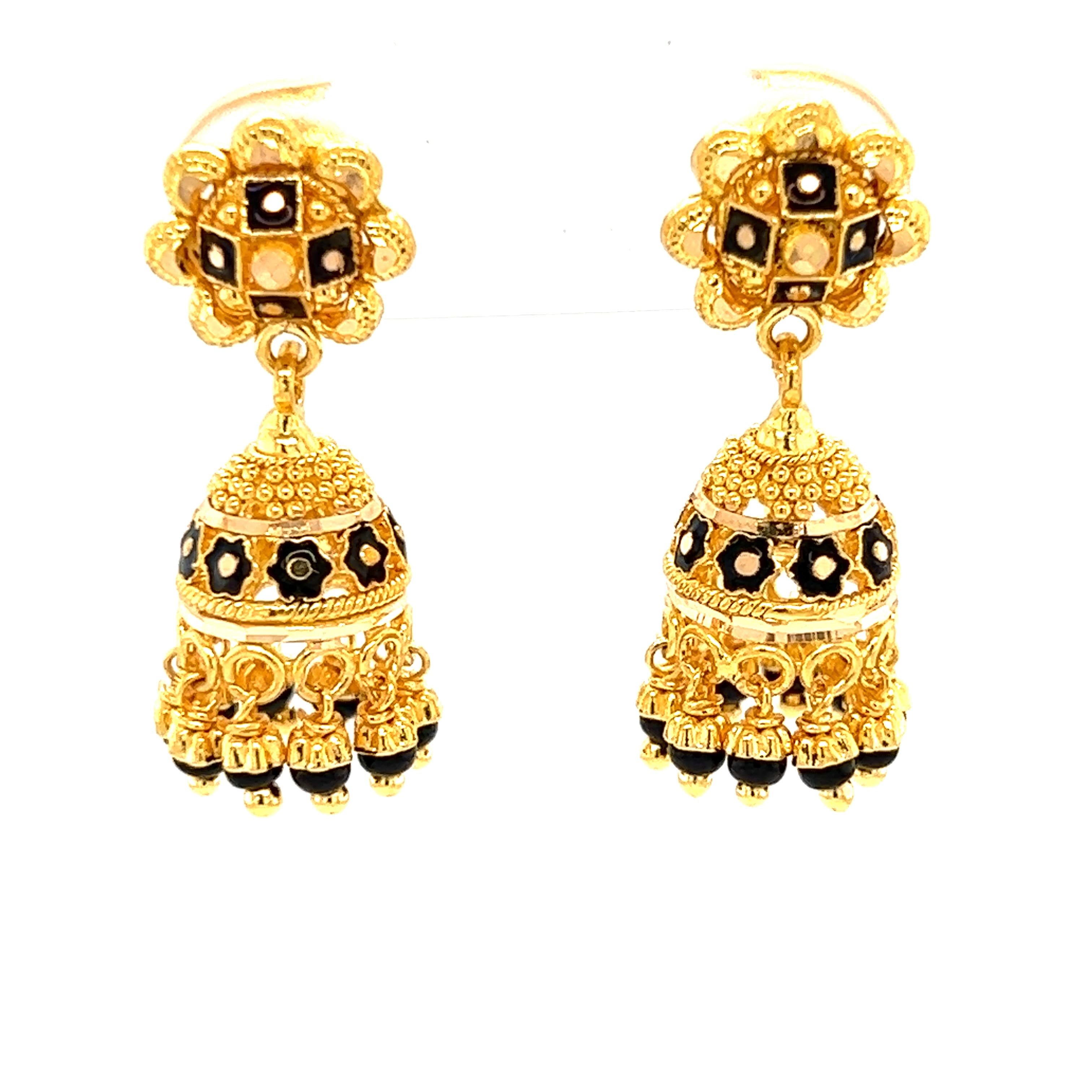 22K Gold Black Bead Checkerboard Jhumka Earrings – Gold Palace