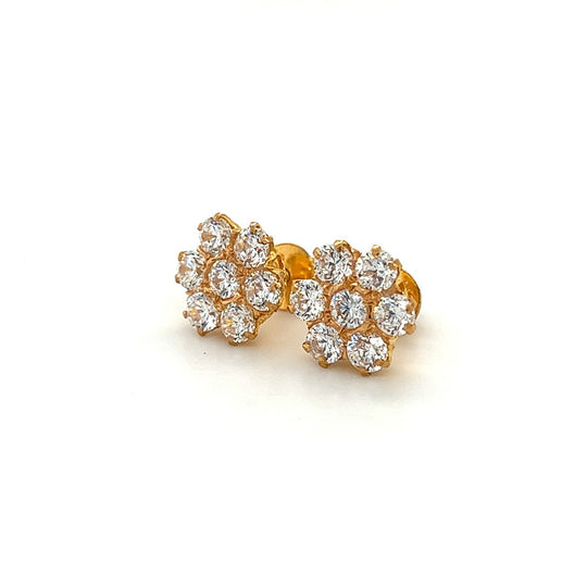 22K Gold CZ Encrusted Flower Stud Earrings -  Denmark