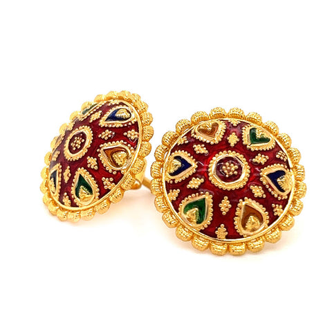 22K Gold Large Meenakari Screwback Earrings