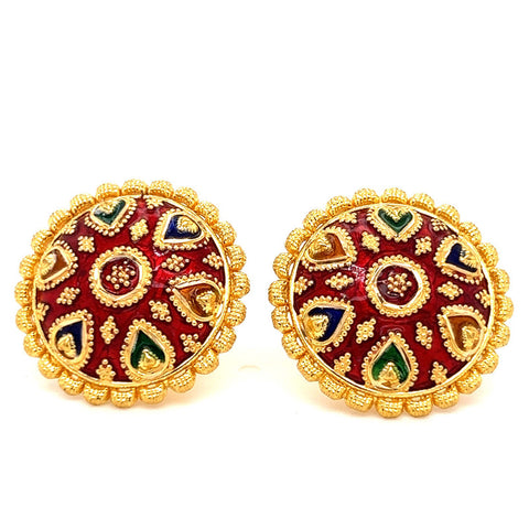 22K Gold Large Meenakari Screwback Earrings