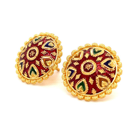 22K Gold Large Meenakari Screwback Earrings