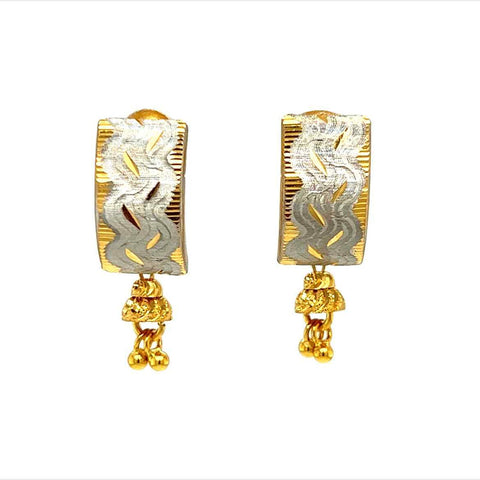 22K Gold Two-Tone Wave and Dangle Earrings