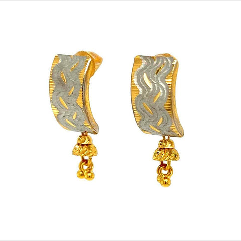 22K Gold Two-Tone Wave and Dangle Earrings