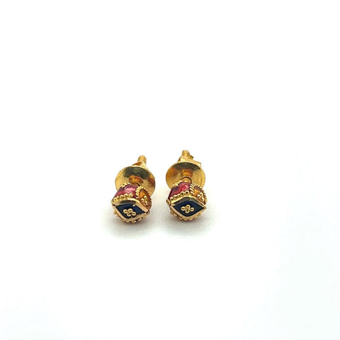 22K Gold Multicolor Enameled Ball Screwback Stud Earrings